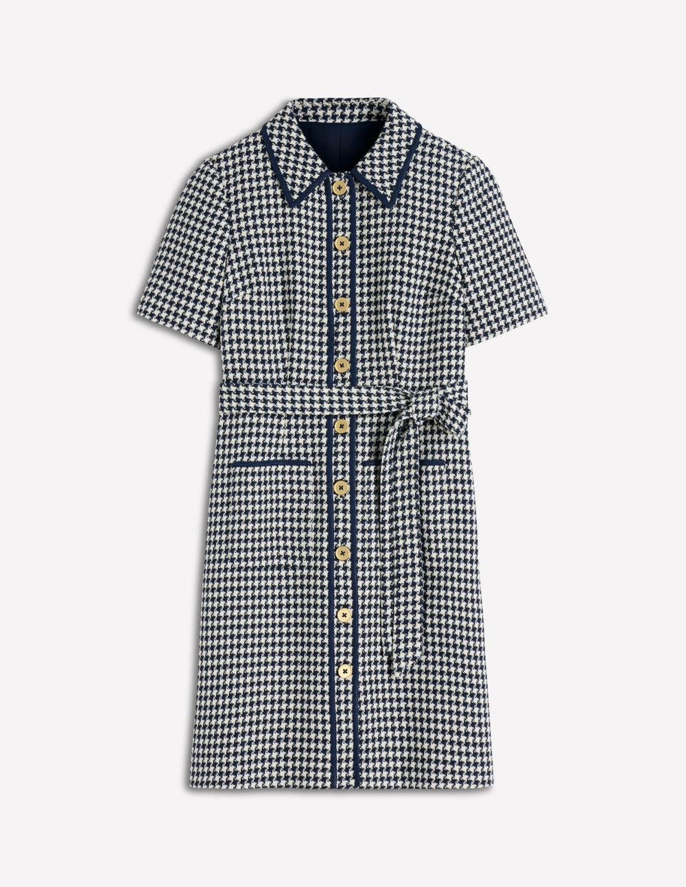 Loren Trim Short Dress-Navy Dogtooth / Boden Online