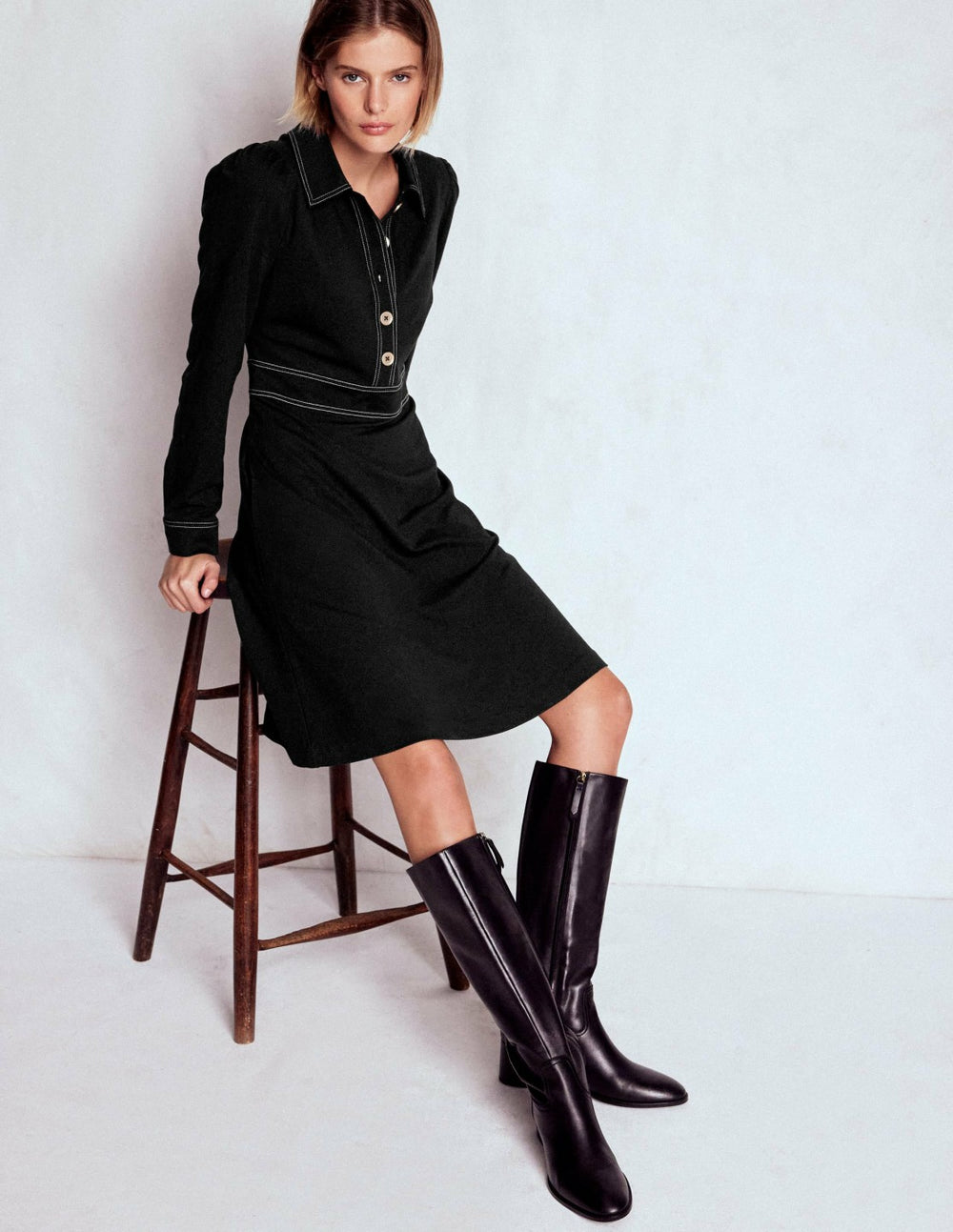 Nicolette Long Sleeve Dress-Black / Boden Discount