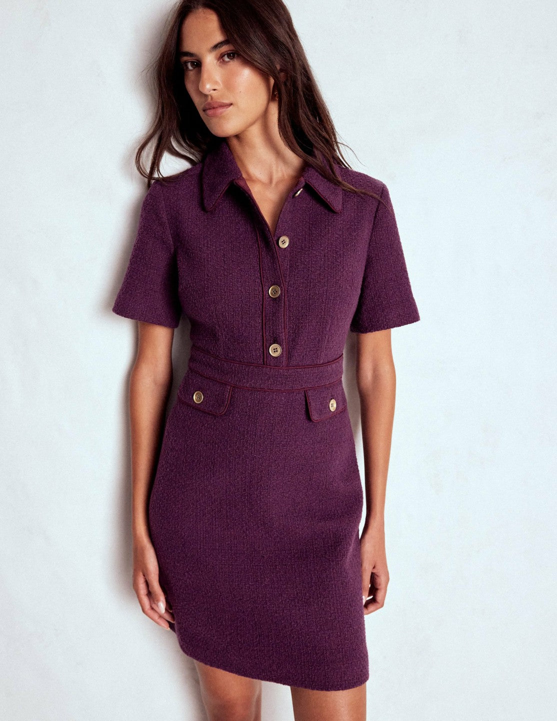 Eda Cotton Shift Dress-Plum Jam / Boden Online