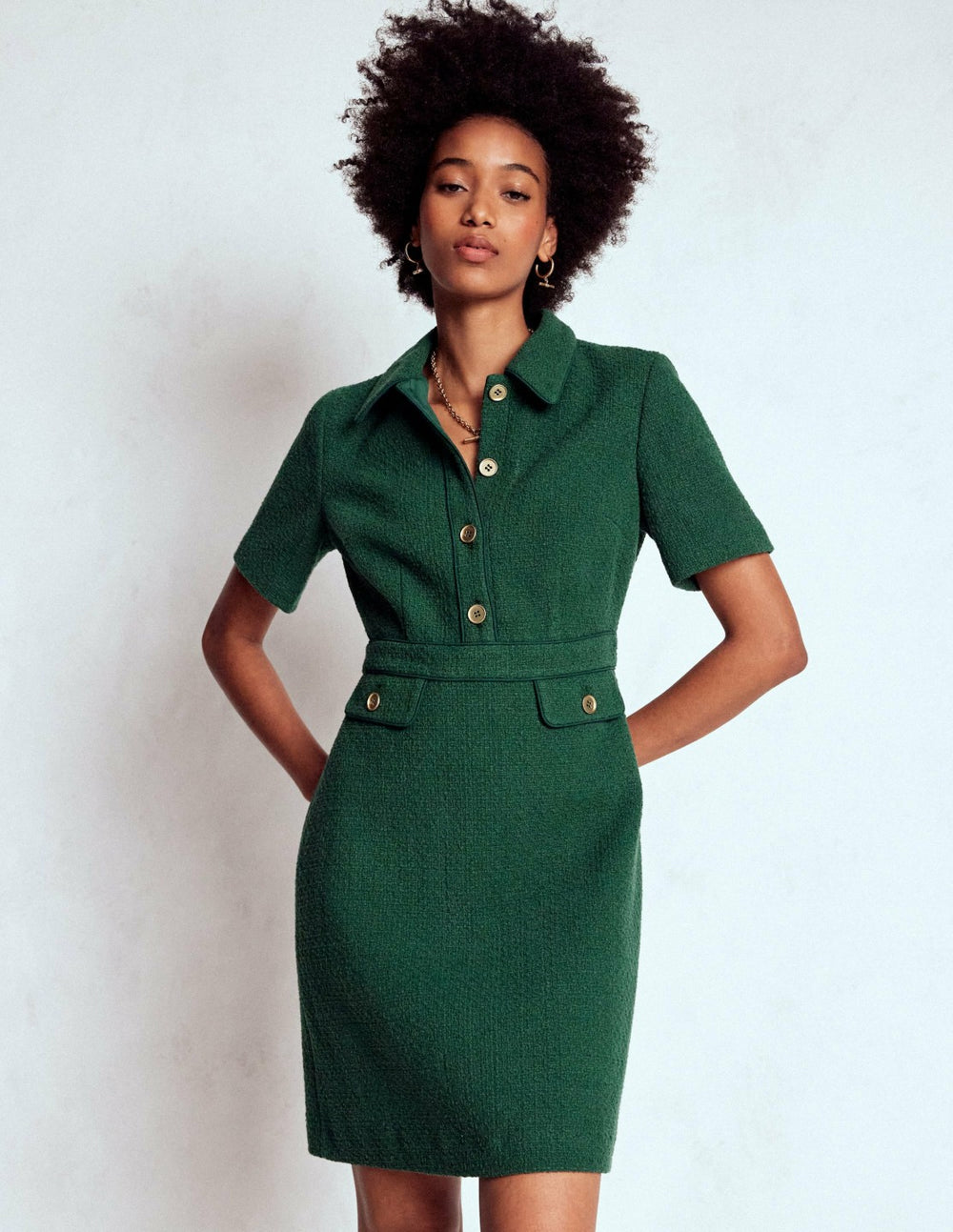 Eda Cotton Shift Dress-Emerald Night / Boden us