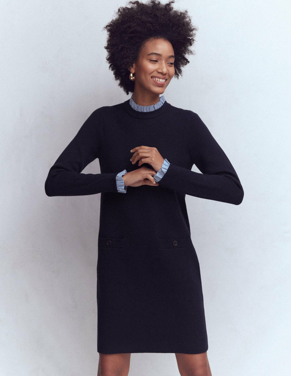 Trim Knitted Dress-Navy / Boden