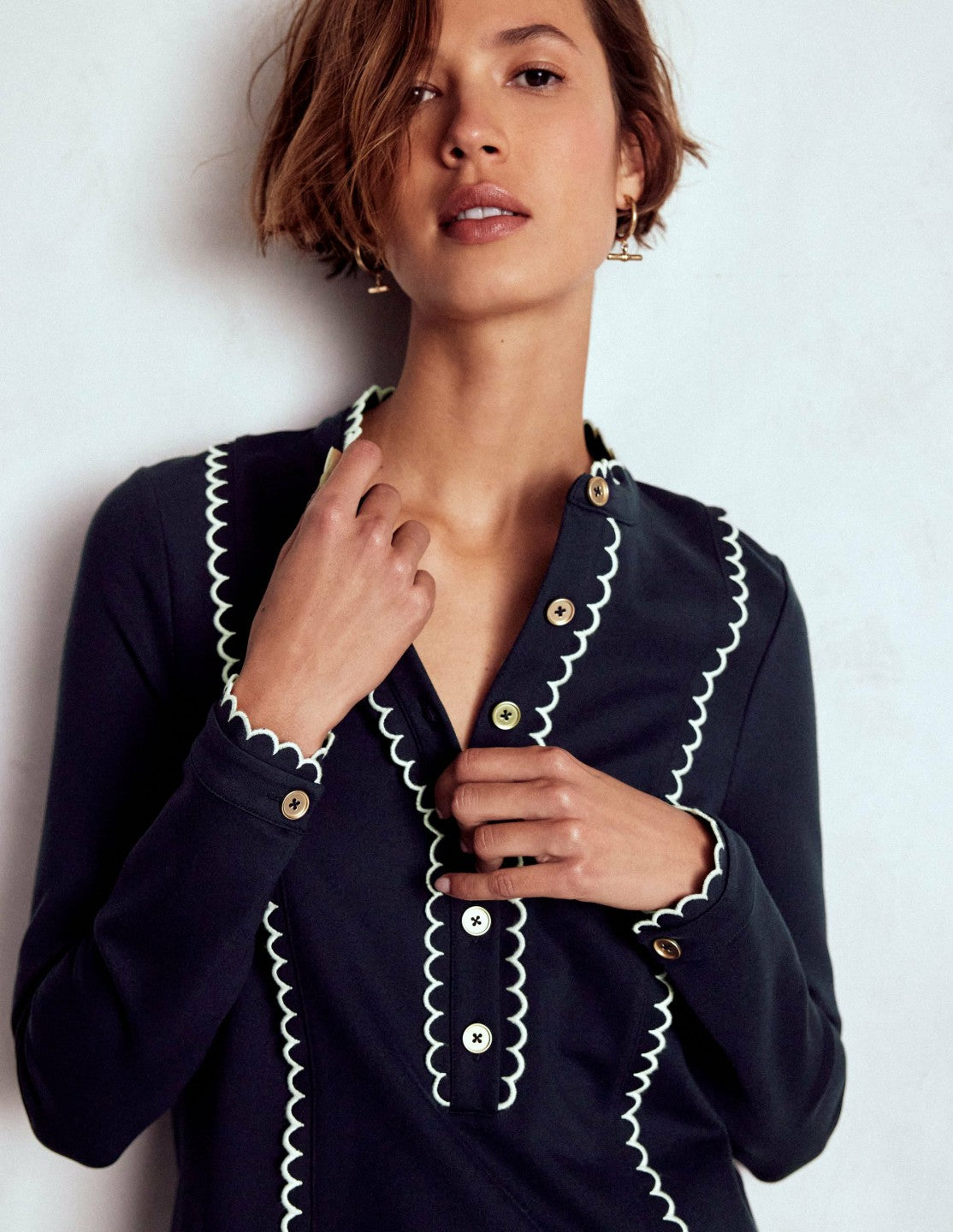 Scallop Detail Jersey Dress-Navy / Boden Online