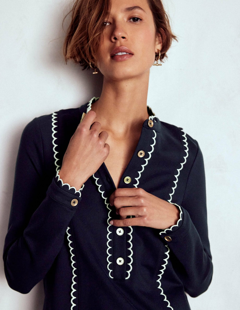 Scallop Detail Jersey Dress-Navy / Boden Online