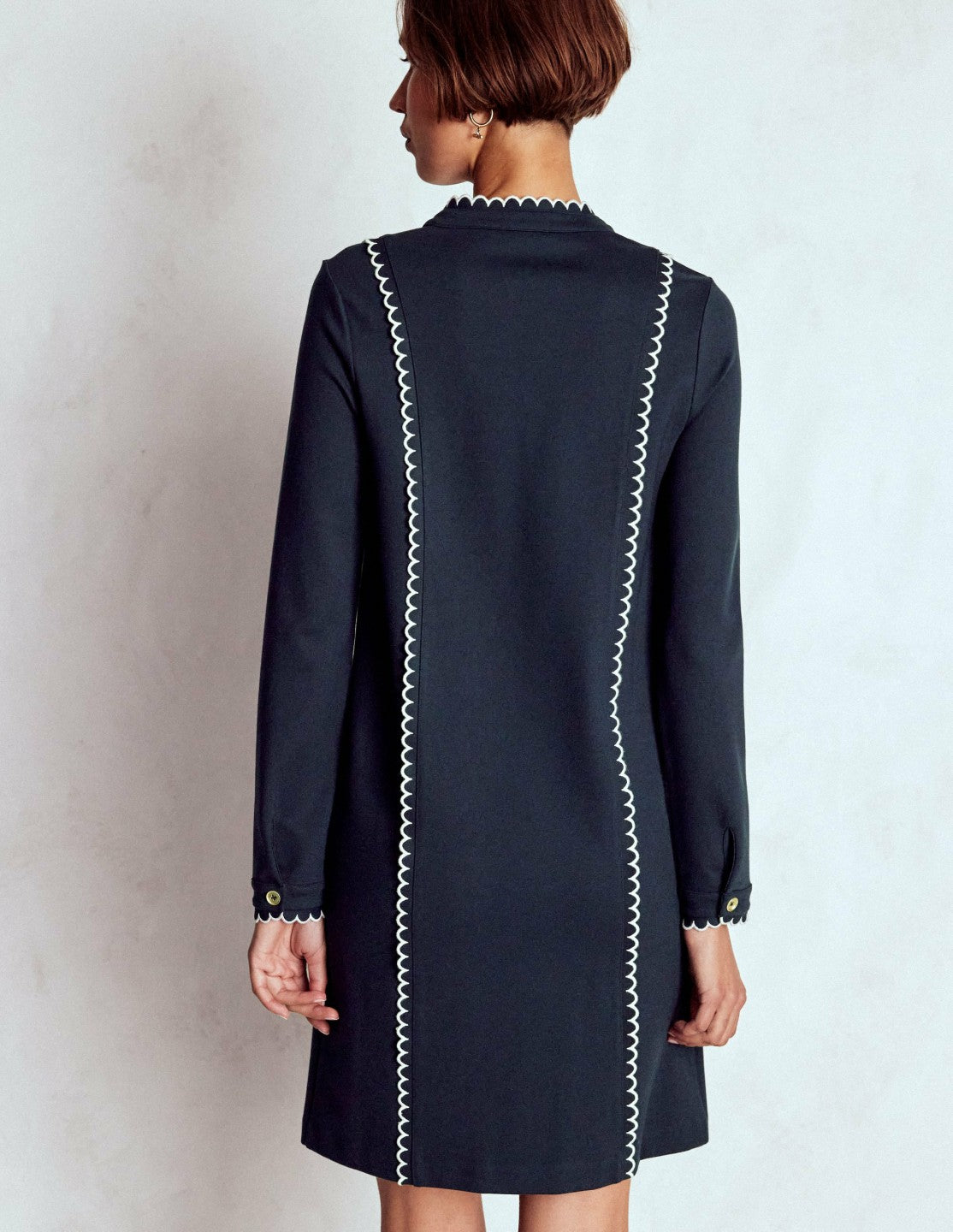 Scallop Detail Jersey Dress-Navy / Boden Online