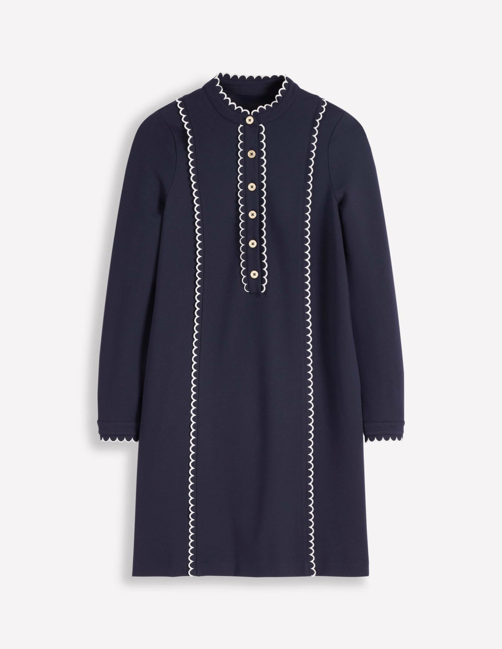Scallop Detail Jersey Dress-Navy / Boden Online