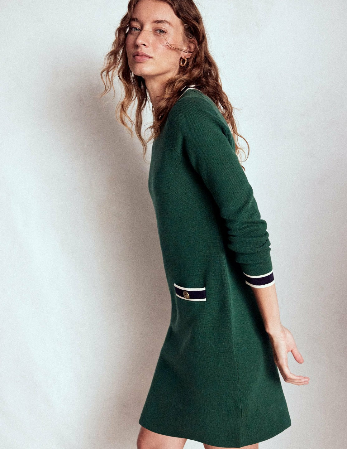 Holly Knitted Shift Dress-Emerald Night / Boden Outlet