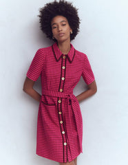Loren Trim Short Dress-Red & Pink Dogtooth / Boden Discount