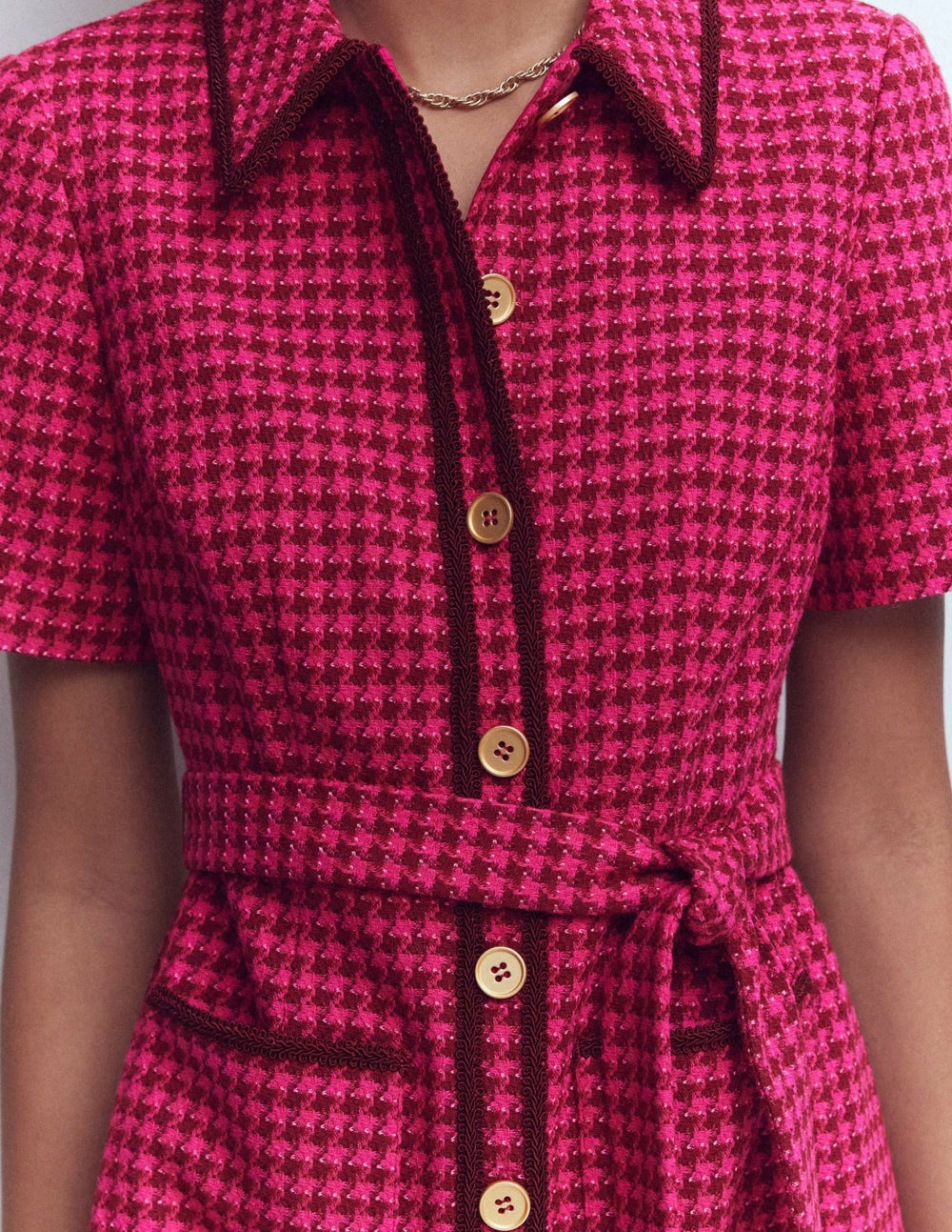 Loren Trim Short Dress-Red & Pink Dogtooth / Boden Discount