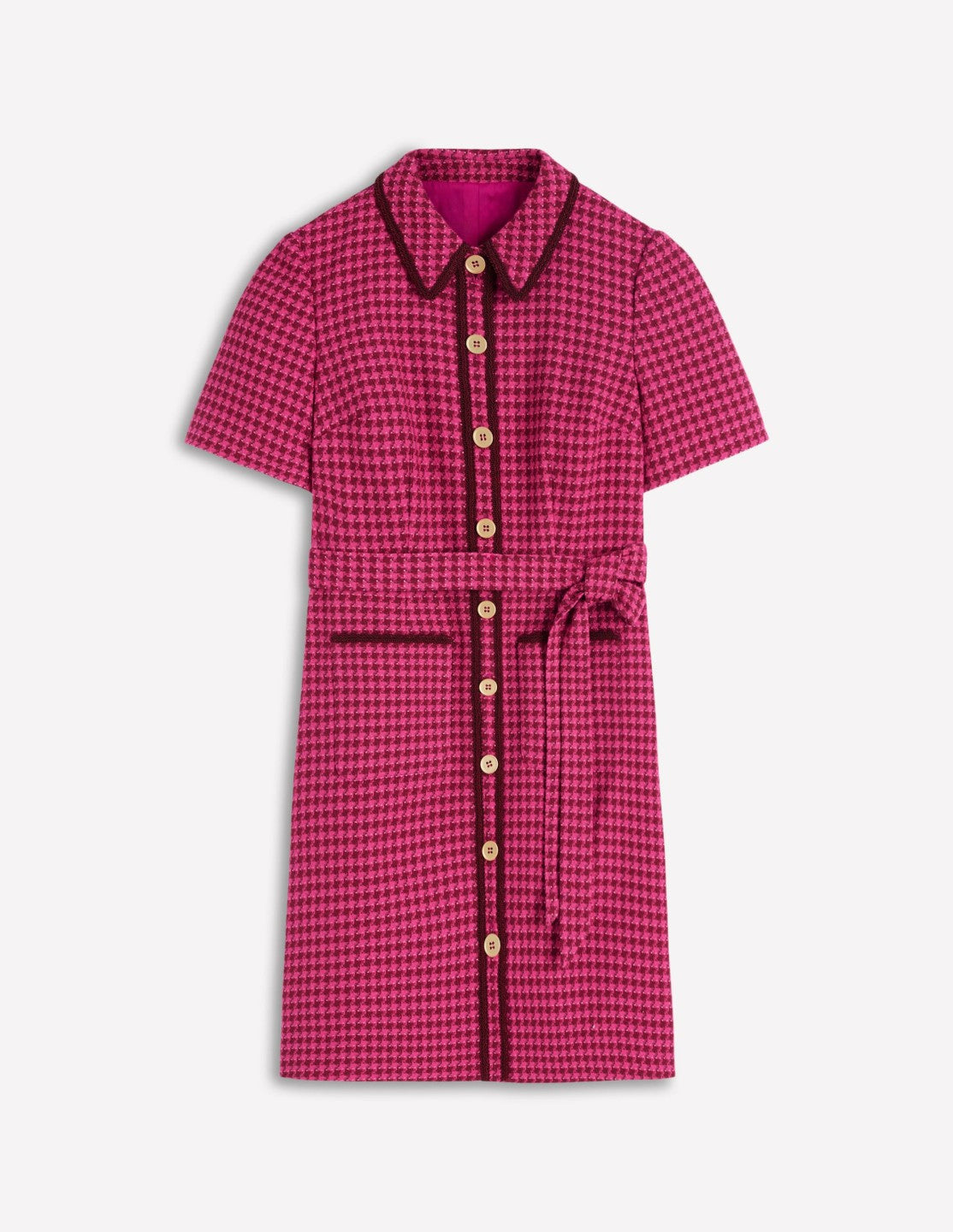 Loren Trim Short Dress-Red & Pink Dogtooth / Boden Discount
