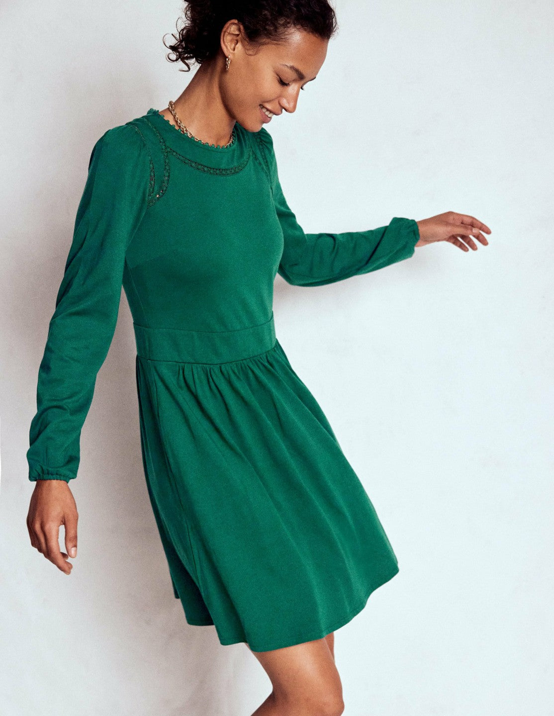 Mila Short Jersey Dress-Emerald Night / Boden
