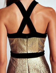 Halter Fit & Flare Gold Dress-Gold / Boden Sale