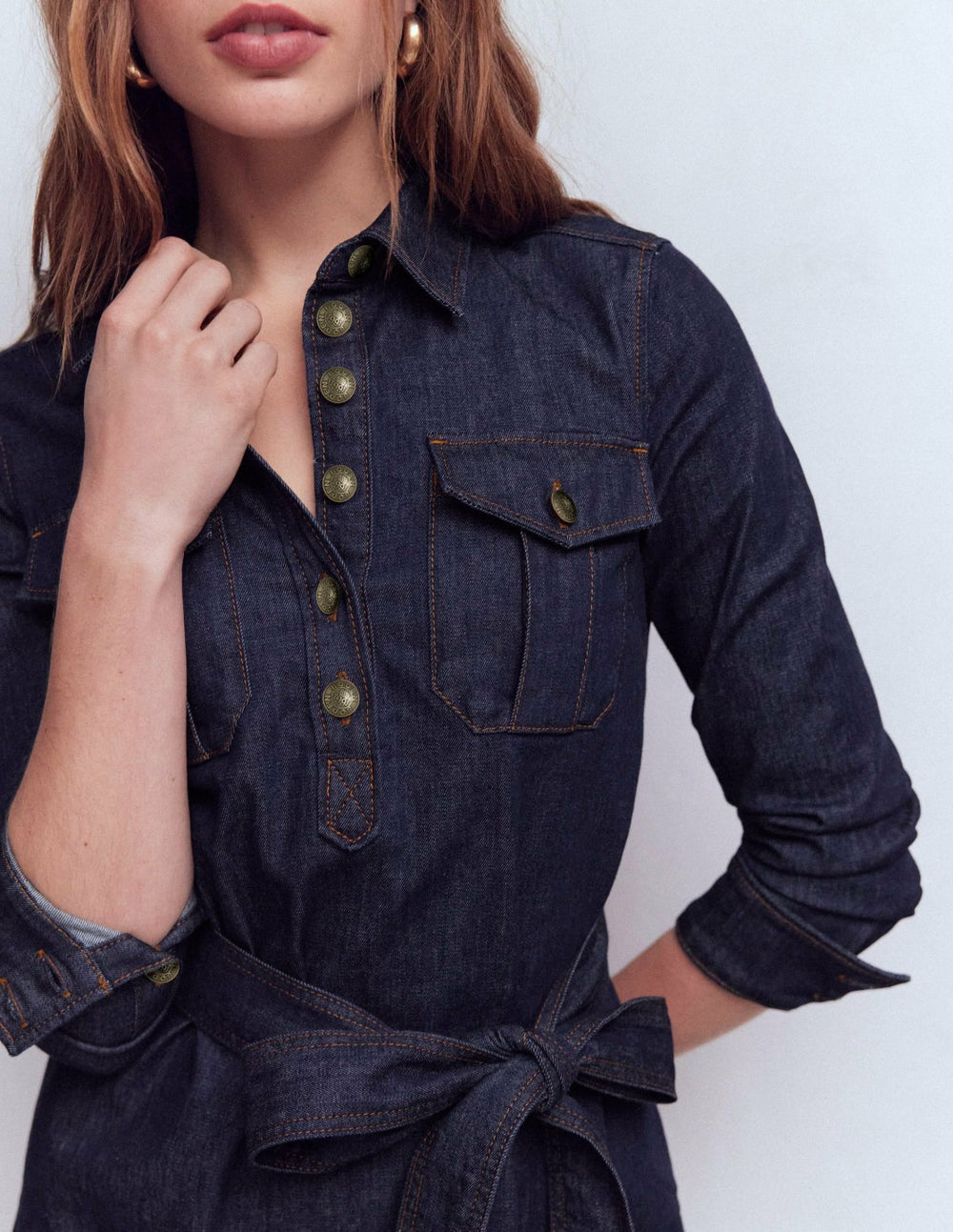 Half Placket Denim Dress-Indigo Wash / Boden Online