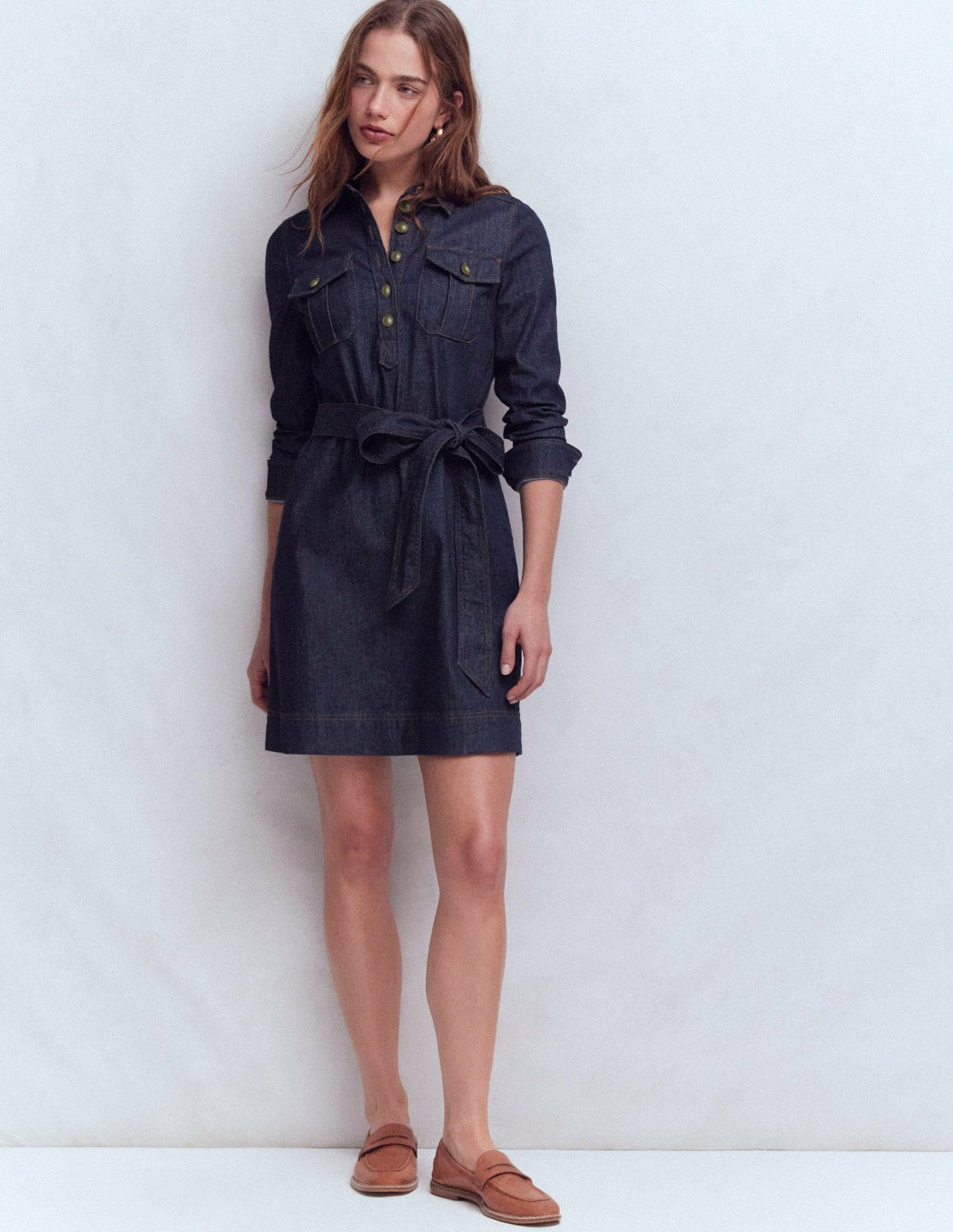 Half Placket Denim Dress-Indigo Wash / Boden Online