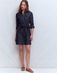 Half Placket Denim Dress-Indigo Wash / Boden Online