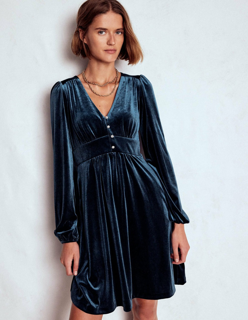 Jocelyn Short Velvet Dress-Midnight Ocean / Boden Outlet