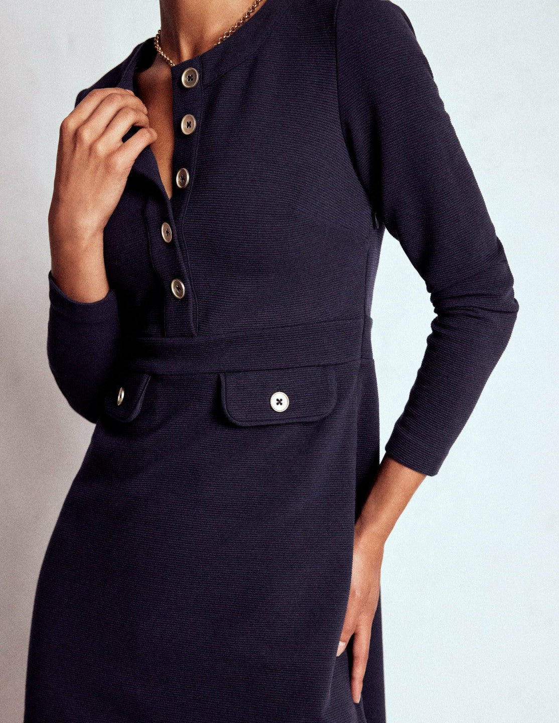 Lavinia Button Shift Dress-Navy / Boden On sale