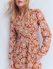 Amy Short Jersey Dress-Brown, Decorative Blossom / Boden