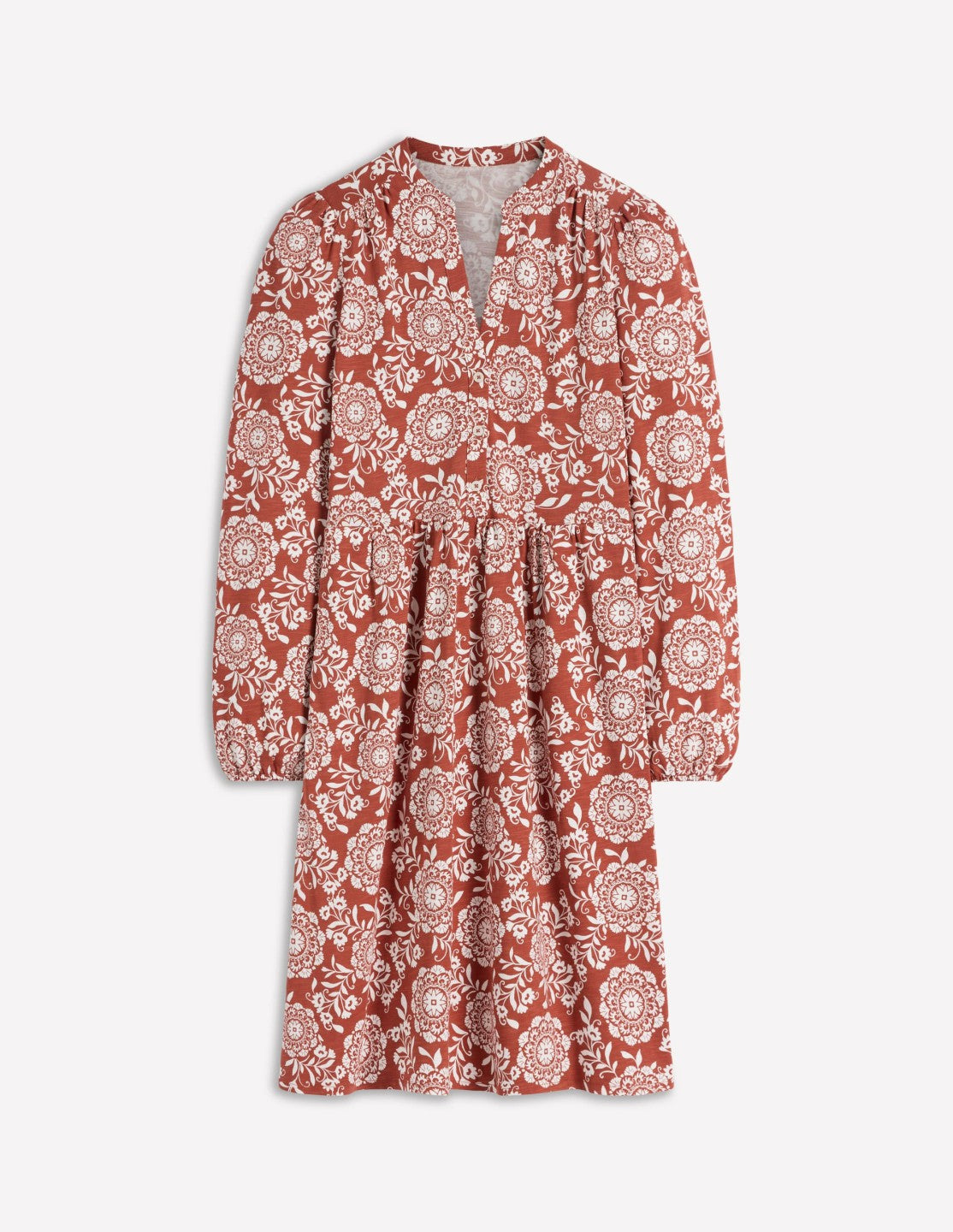 Amy Short Jersey Dress-Brown, Decorative Blossom / Boden