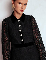 Collar Button Lace Dress-Black / Boden Sale