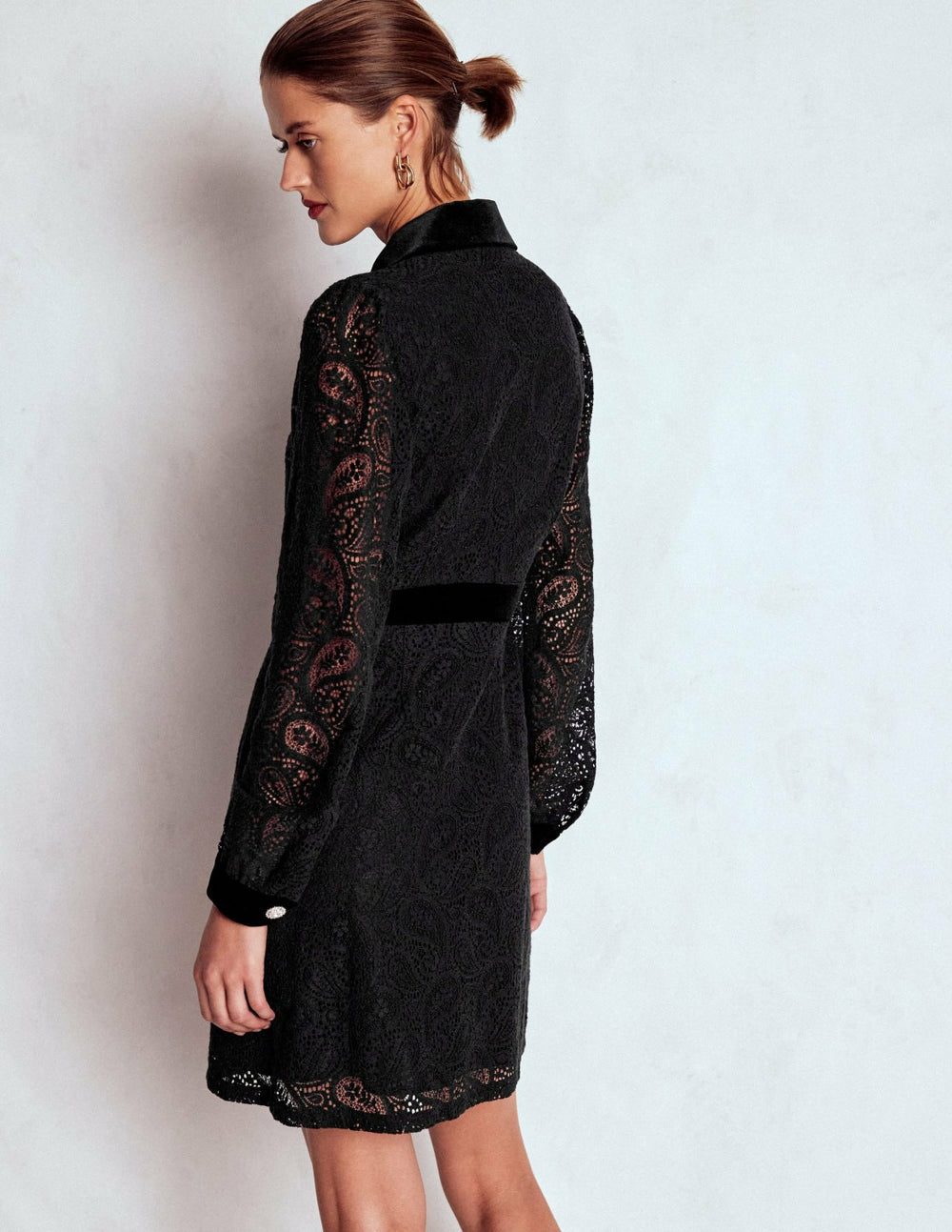 Collar Button Lace Dress-Black / Boden Sale