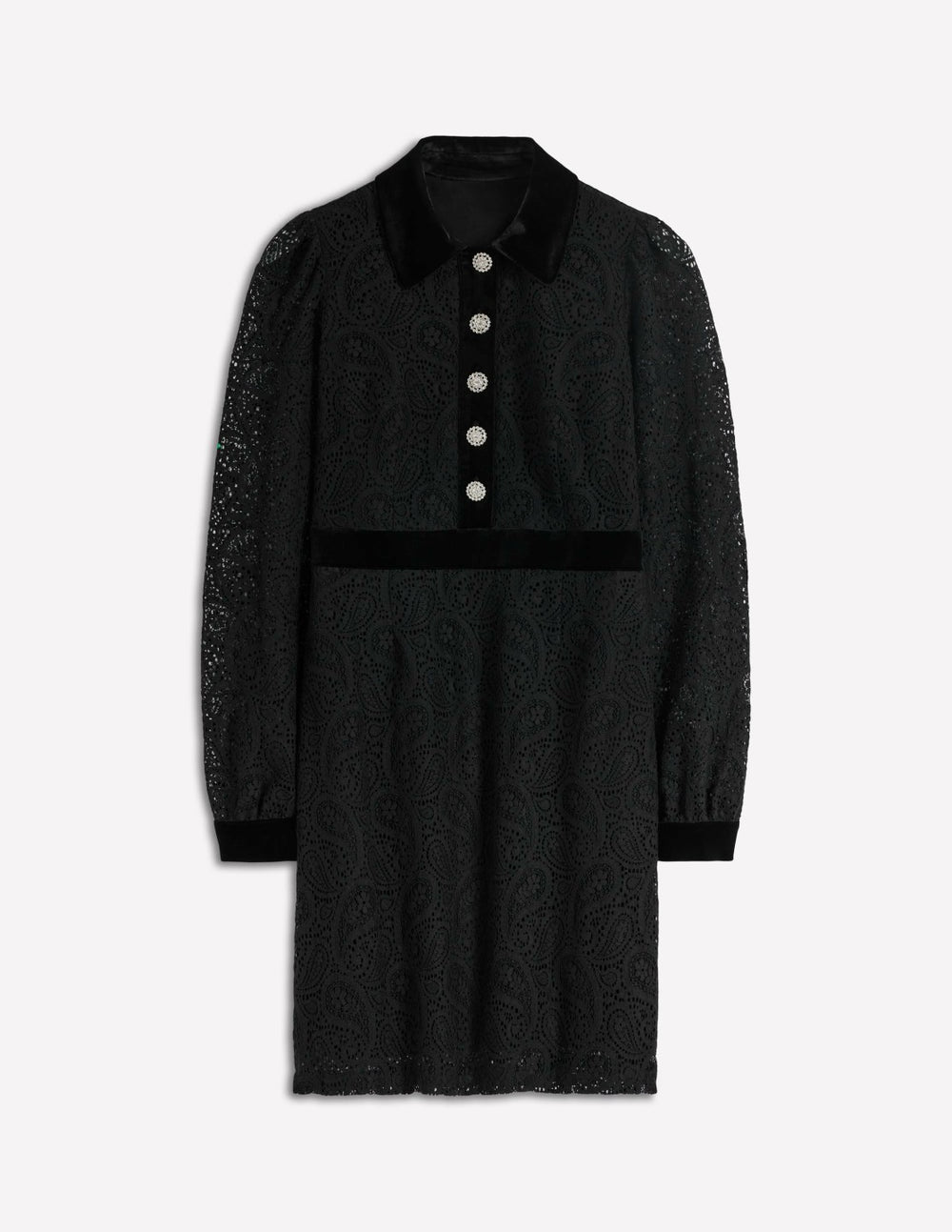 Collar Button Lace Dress-Black / Boden Sale