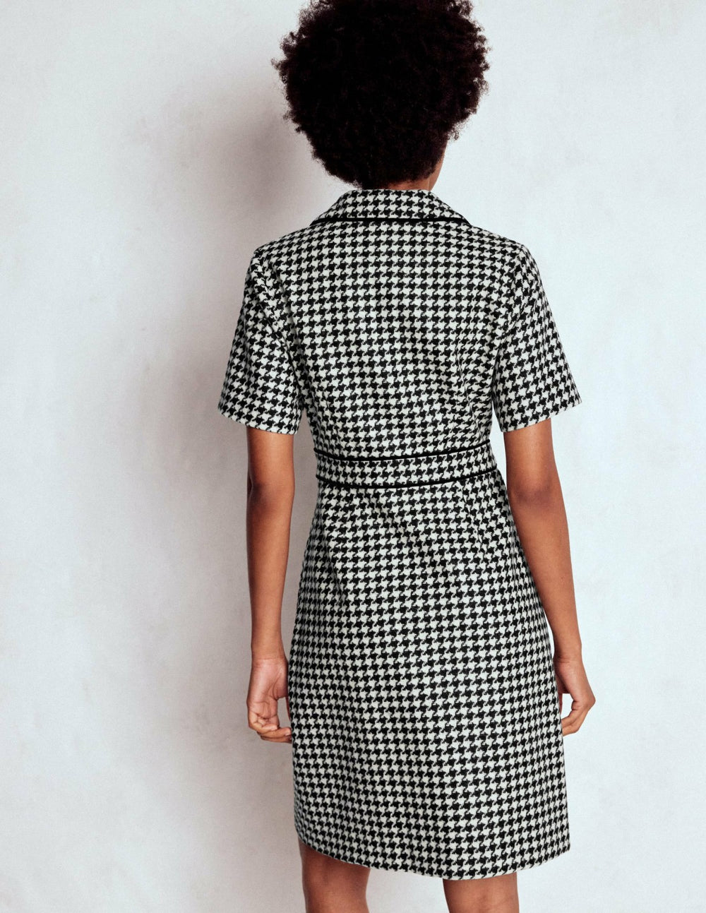 Eda Wool Shift Dress-Black Dogstooth / Boden Online