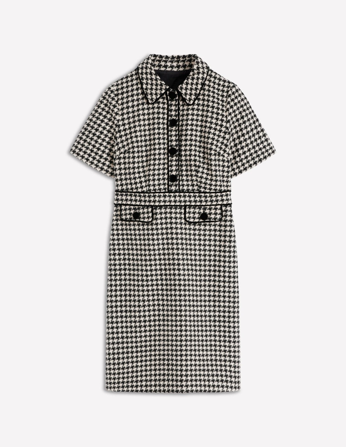 Eda Wool Shift Dress-Black Dogstooth / Boden Online