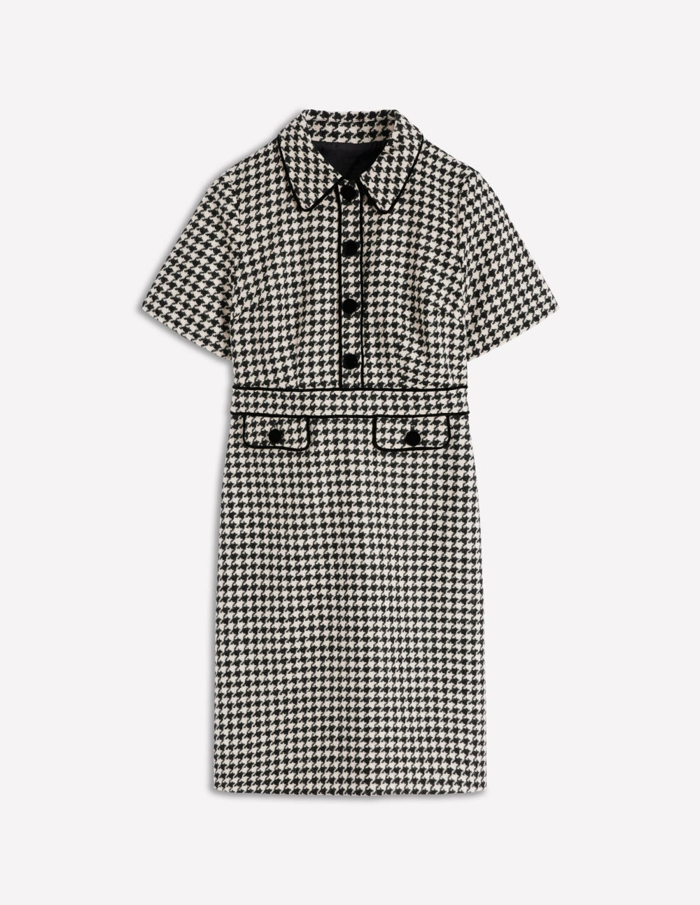 Eda Wool Shift Dress-Black Dogstooth / Boden Online