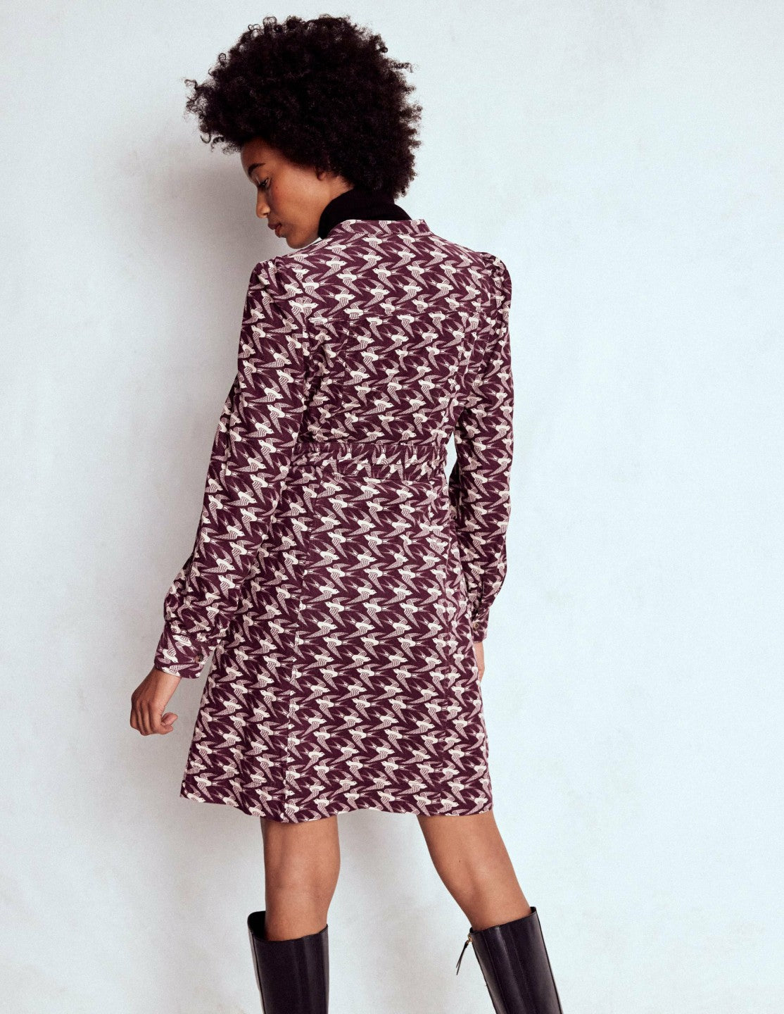 Bre Cord Short Dress-Dark Cherry, Swooping Swallow / Boden Outlet