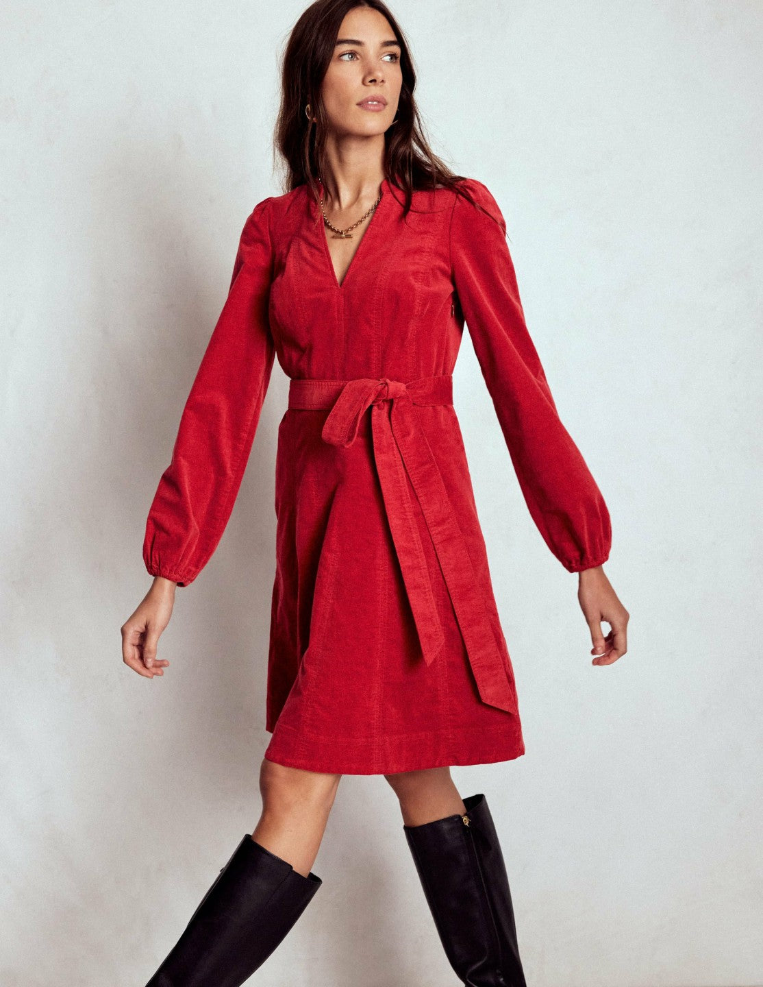 Ros Panelled Cord Short Dress-Crimson Red / Boden On sale