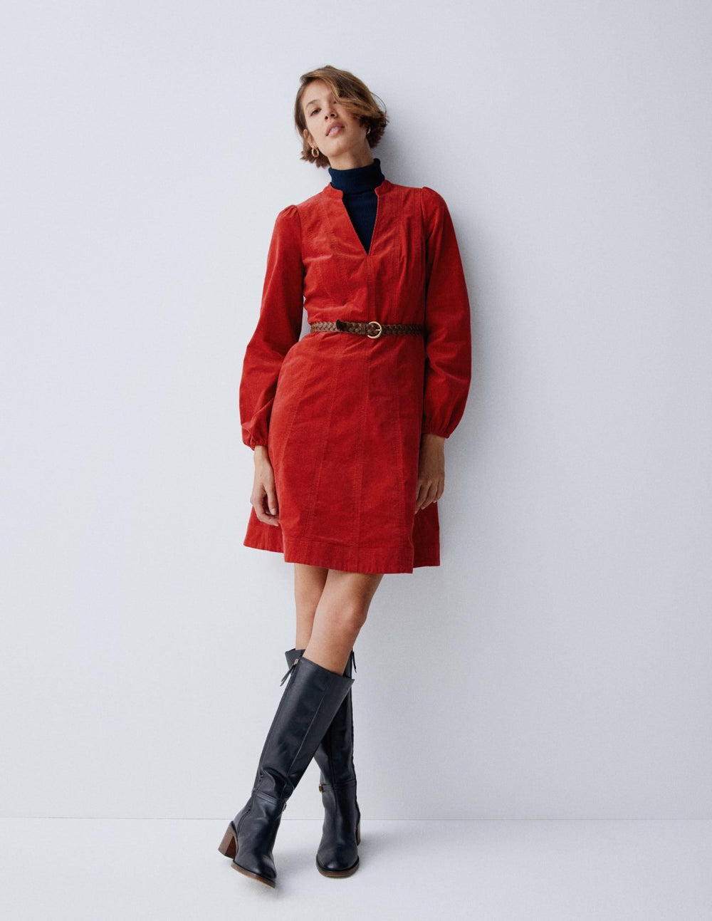 Ros Panelled Cord Short Dress-Crimson Red / Boden On sale
