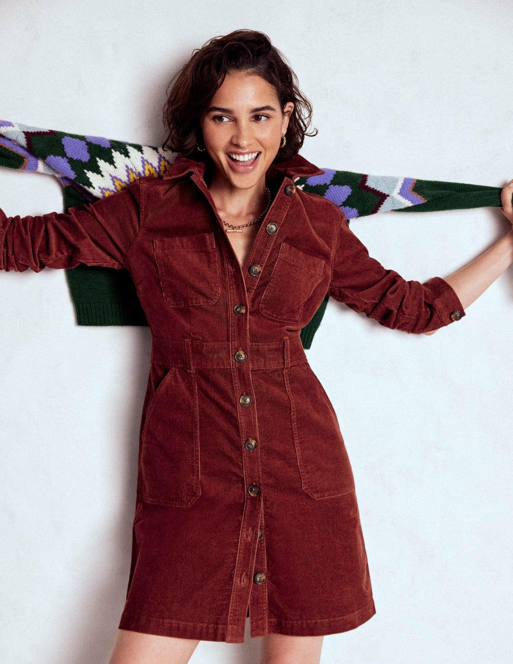 Amanda Cord Short Dress-Chestnut / Boden Online