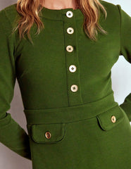 Lavinia Button Shift Dress-Douglas Fir / Boden Discount