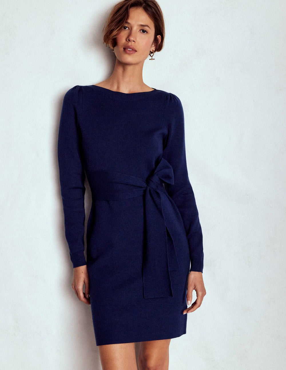 Tiana Tie Front Knitted Dress-Navy / Boden On sale