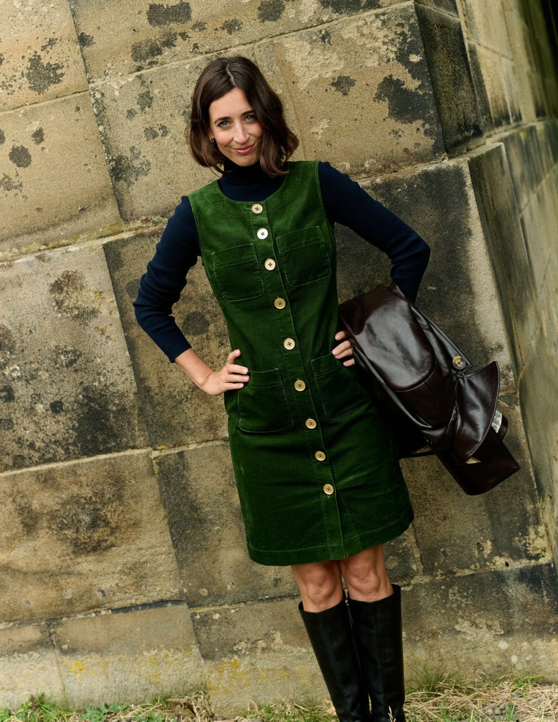 Evelyn Cord Shift Dress-Green Fir / Boden us
