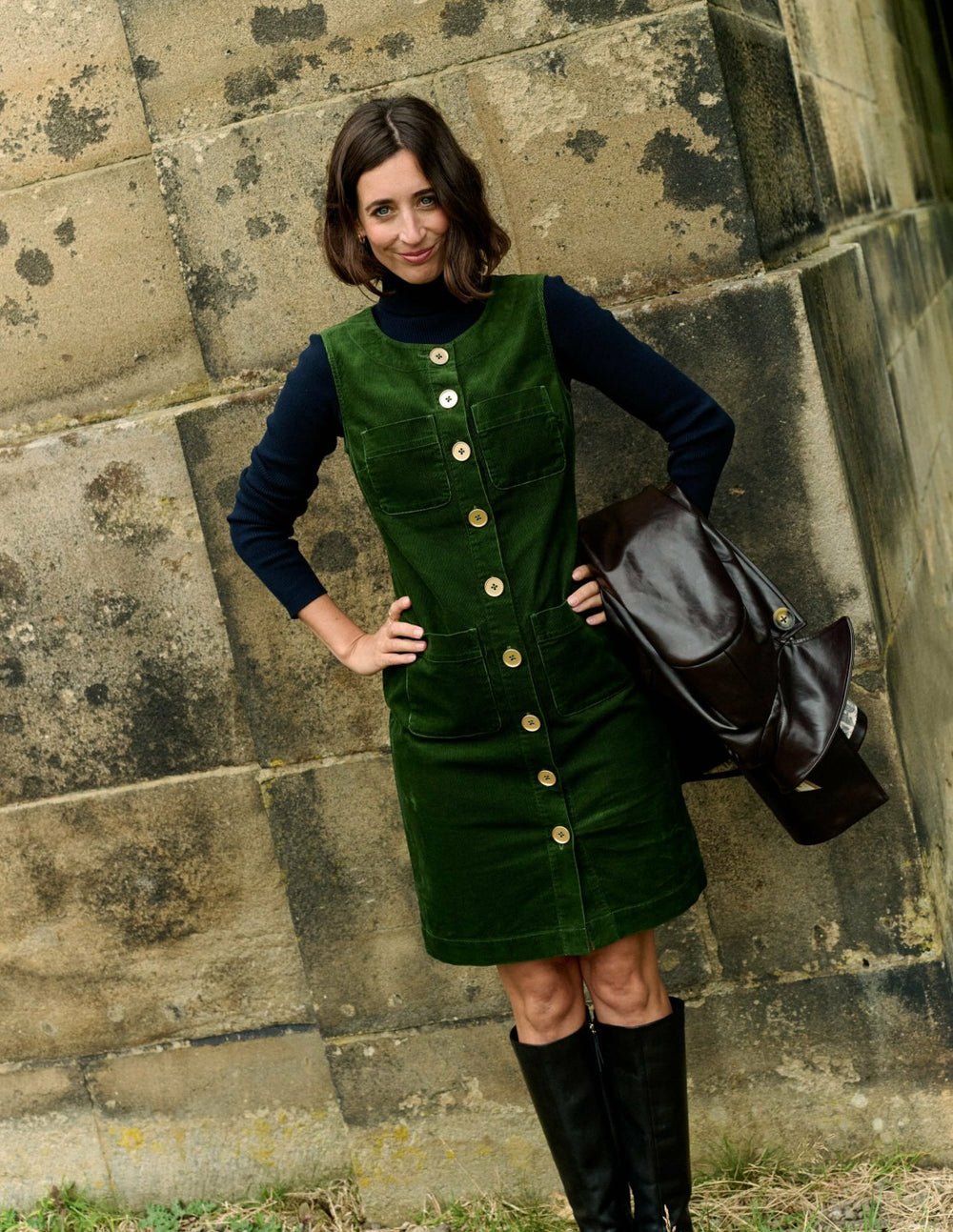 Evelyn Cord Shift Dress-Green Fir / Boden us