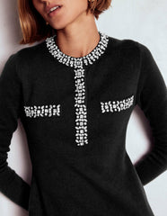 Embellished Knitted Dress-Black / Boden