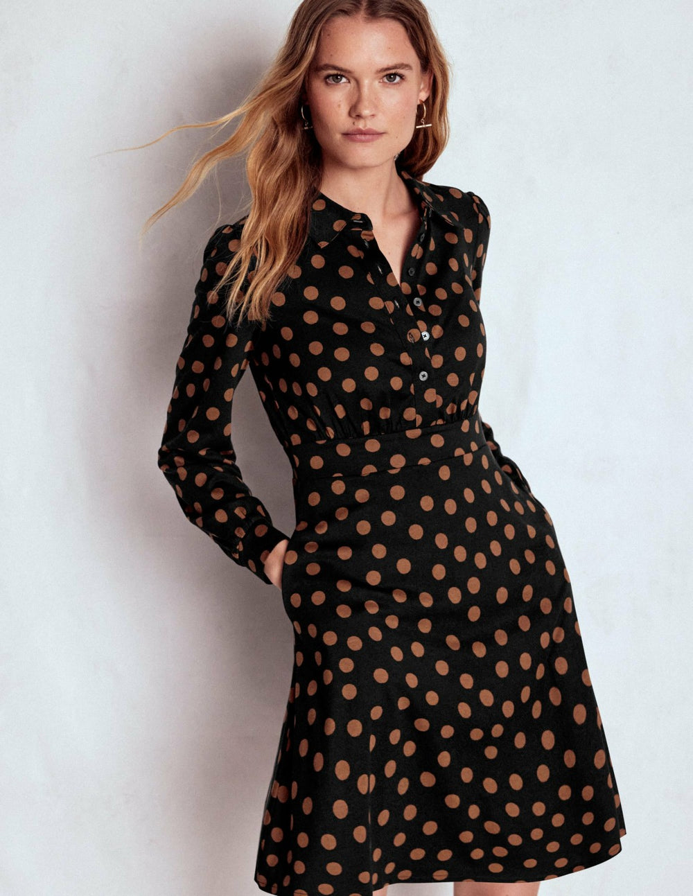 Orla Short Jersey Shirt Dress-Russet, Painted Dot / Boden Sale
