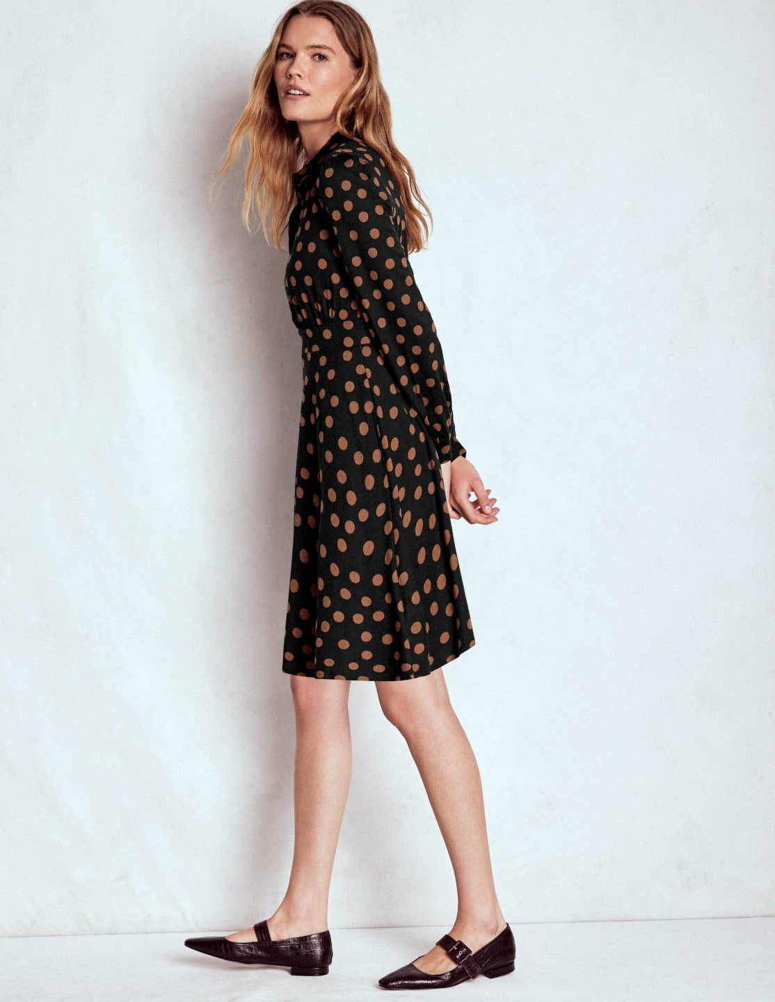 Orla Short Jersey Shirt Dress-Russet, Painted Dot / Boden Sale