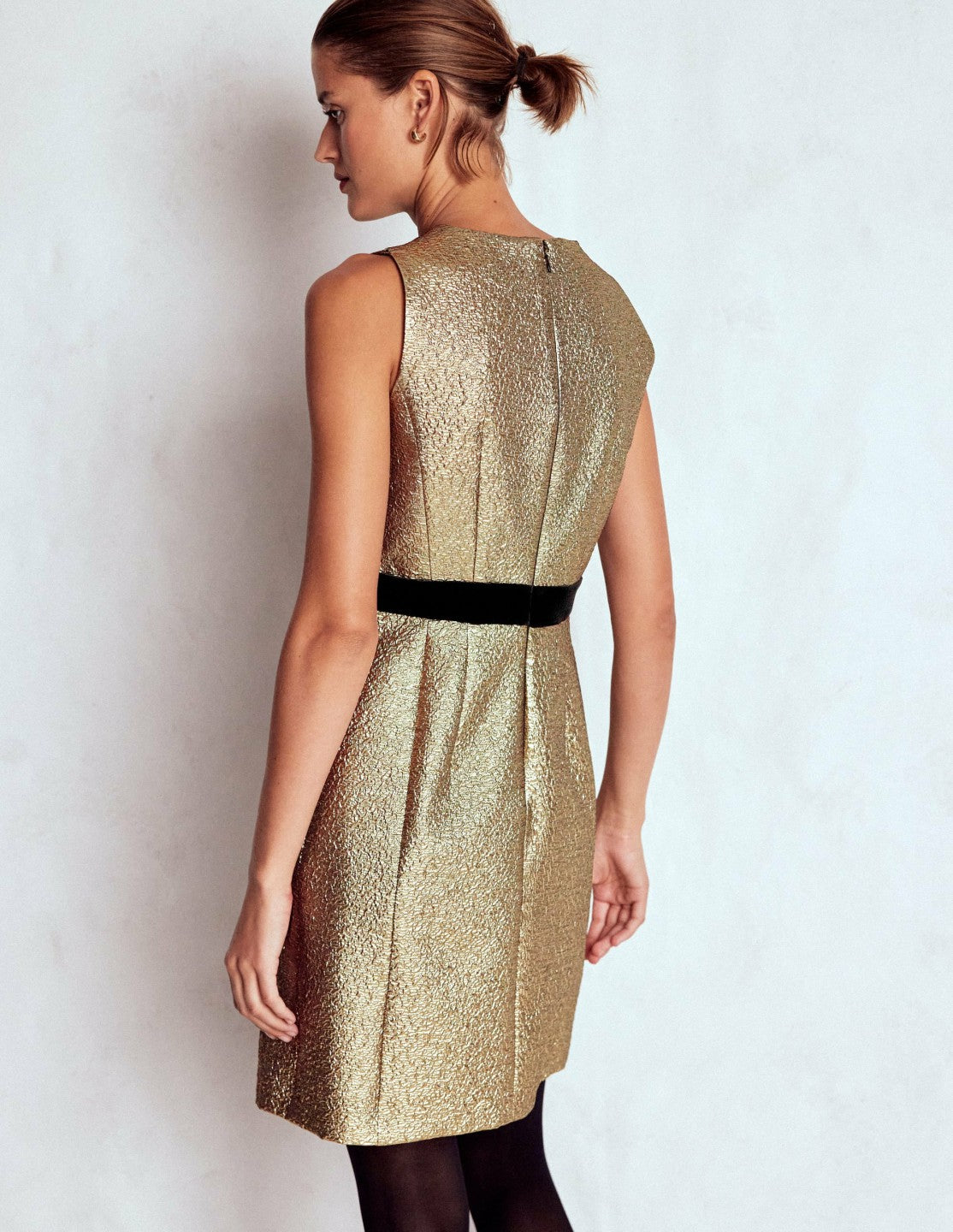 Gold Metallic Shift Dress-Gold Metallic / Boden