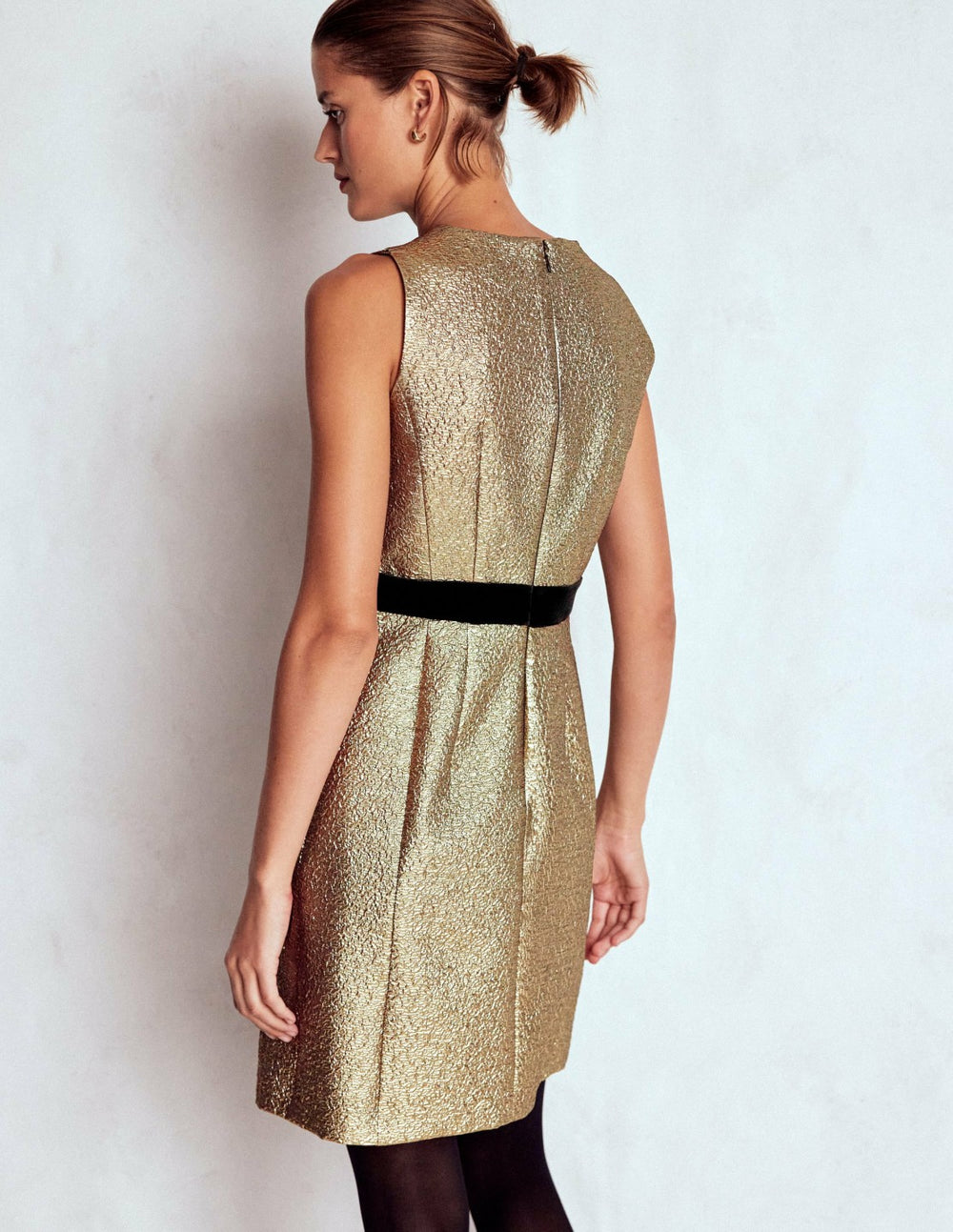 Gold Metallic Shift Dress-Gold Metallic / Boden