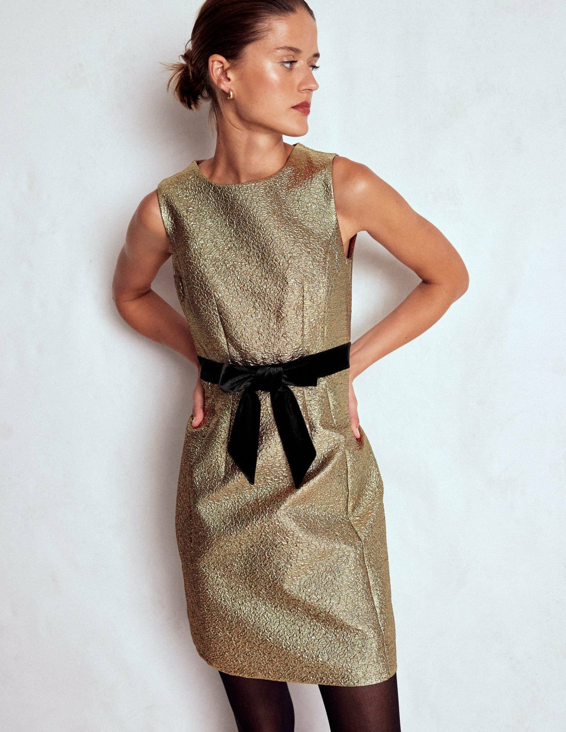 Gold Metallic Shift Dress-Gold Metallic / Boden