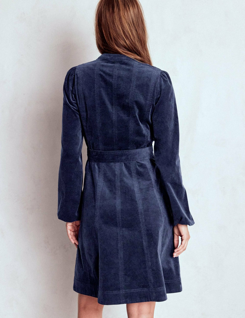 Ros Panelled Cord Short Dress-Navy / Boden Online