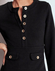 Lavinia Button Shift Dress-Black / Boden Outlet