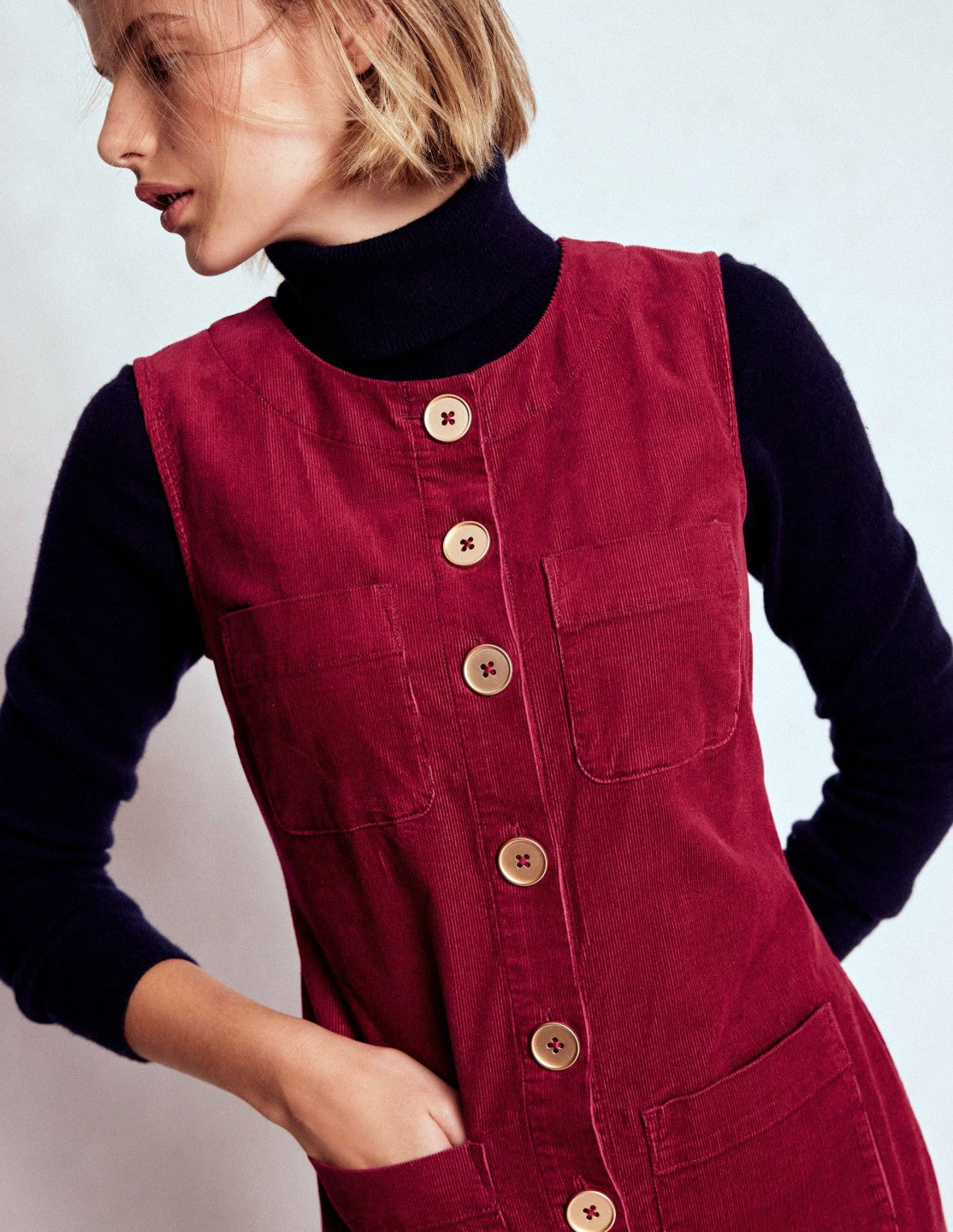 Evelyn Cord Shift Dress-Burgundy Red / Boden Discount