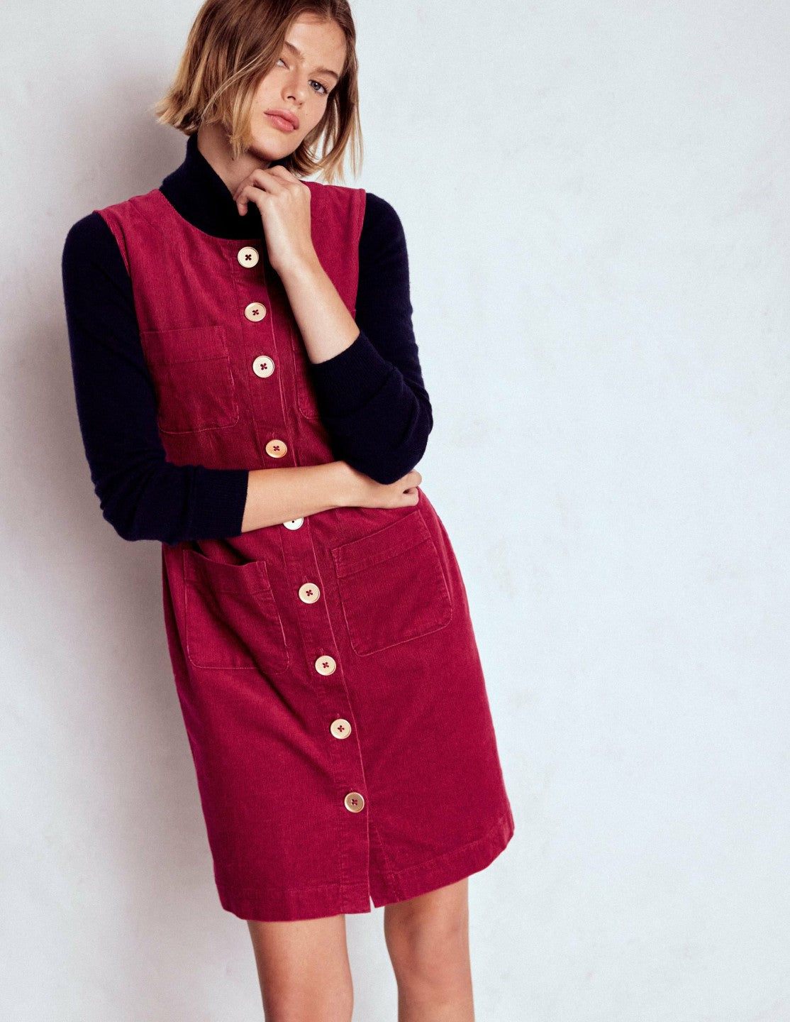 Evelyn Cord Shift Dress-Burgundy Red / Boden Discount
