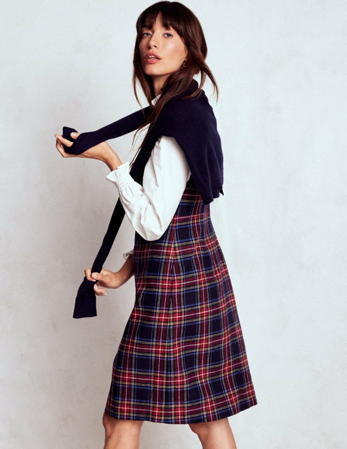 Annie Check Shift Dress-Navy, Green and Red Check / Boden