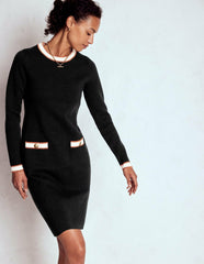 Holly Knitted Shift Dress-Black / Boden Online