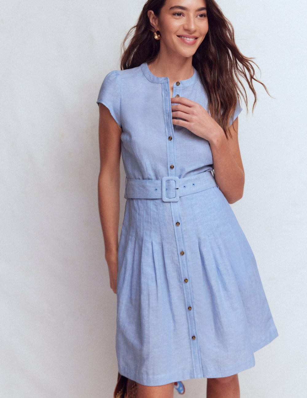 Arabella Short Linen Dress-Chambray / Boden Sale