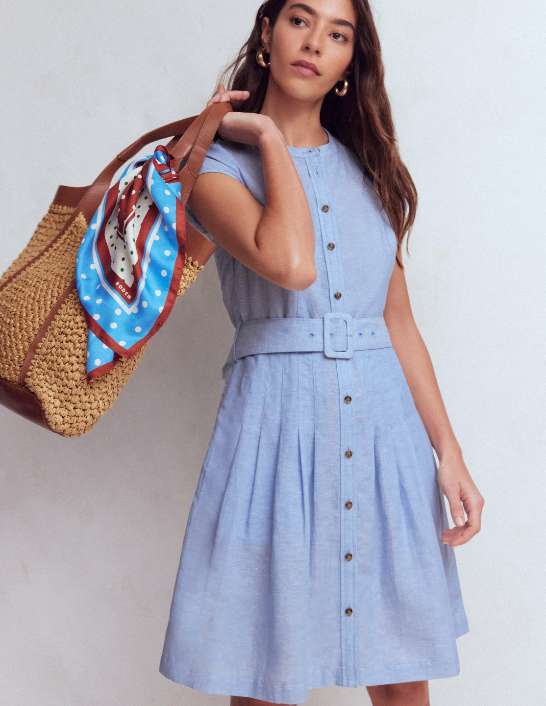 Arabella Short Linen Dress-Chambray / Boden Sale